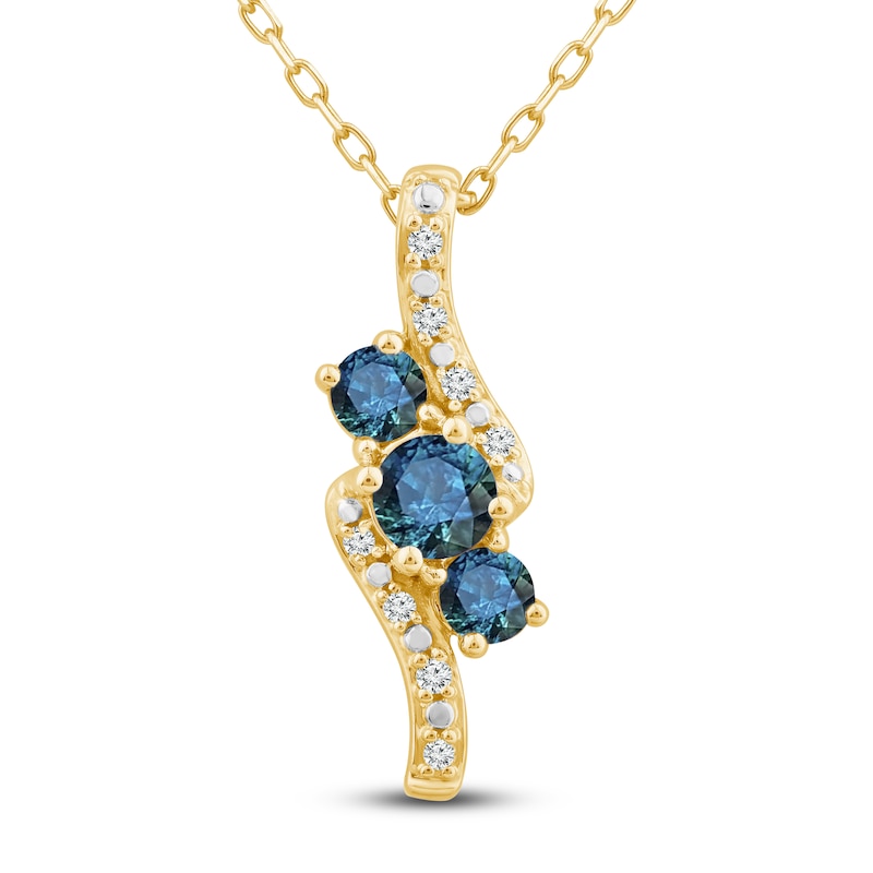 Montana Blue Round-Cut Natural Sapphire Pendant Necklace 1/20 ct tw Diamonds 14K Yellow Gold 18"