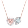 Thumbnail Image 0 of Natural Aquamarine & Natural Morganite Heart Necklace 1/5 ct tw Diamonds 14K Rose Gold 17"