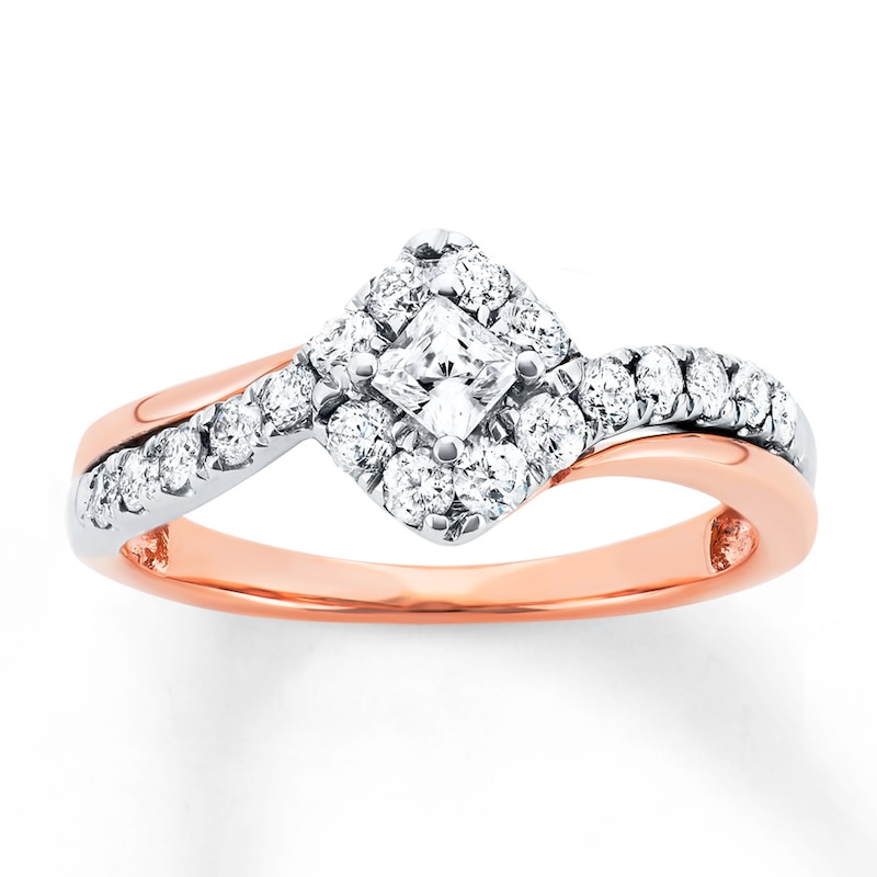 Main Image 1 of Diamond Engagement Ring 3/4 cttw Princess-cut 14K Two-Tone Gold