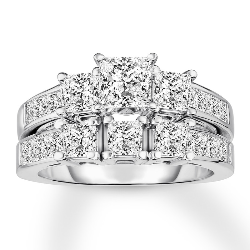 Diamond Bridal Set 3-1/3 ct tw Princess-cut 14K White Gold