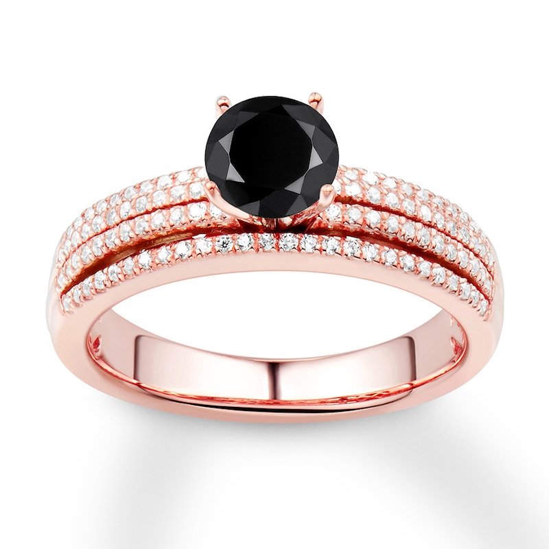 Black Diamond Engagement Ring 1-1/3 ct tw 14K Rose Gold