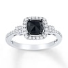 Thumbnail Image 0 of Black Diamond Ring 1 ct tw Cushion-cut 14K White Gold