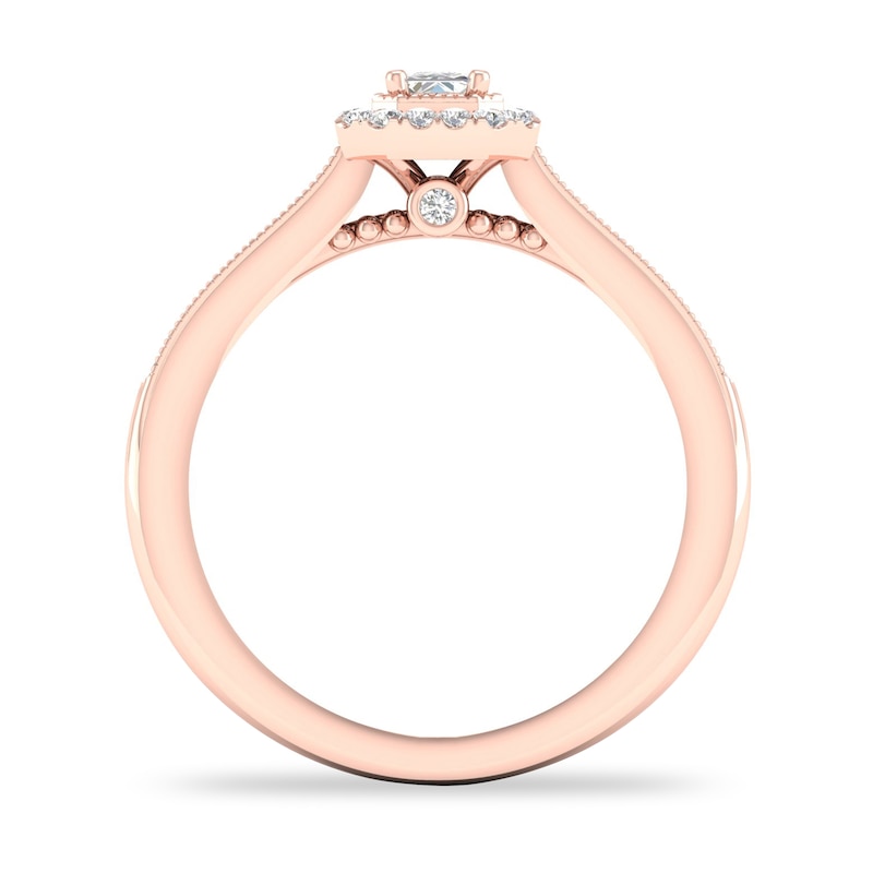 Diamond Ring 1/3 ct tw Emerald/Round-cut 14K Rose Gold
