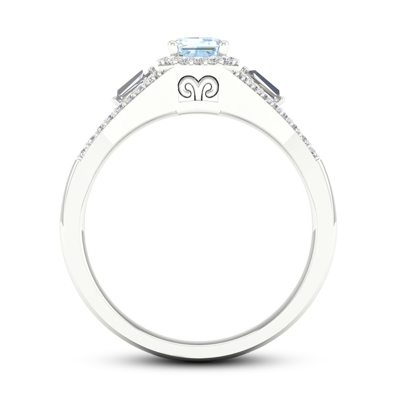 Diamond & Natural Aquamarine Engagement Ring 1/4 ct tw Baguette/Round 14K White Gold