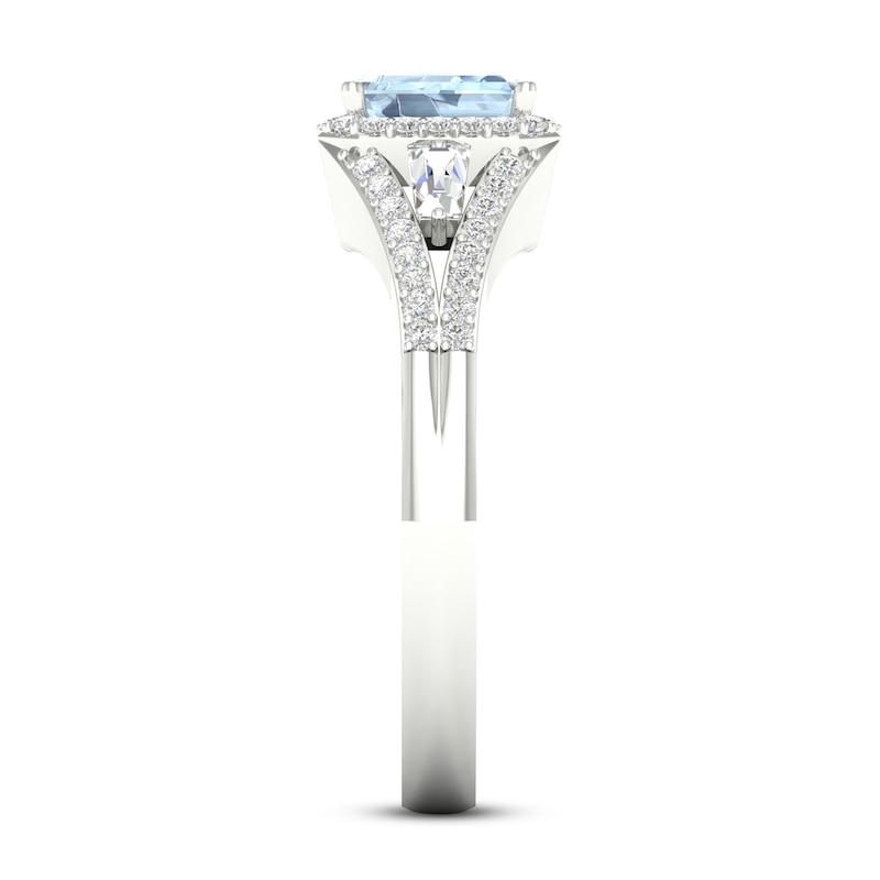 Diamond & Natural Aquamarine Engagement Ring 1/4 ct tw Baguette/Round 14K White Gold