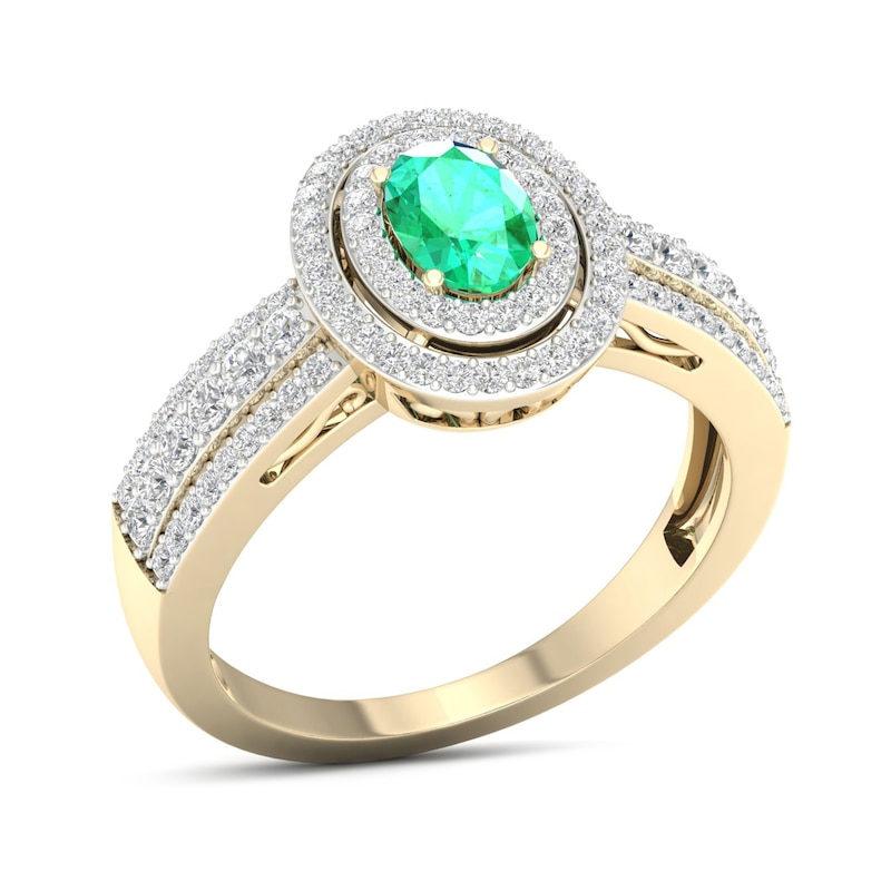 Diamond & Natural Emerald Engagement Ring 3/8 ct tw Round 14K Yellow Gold