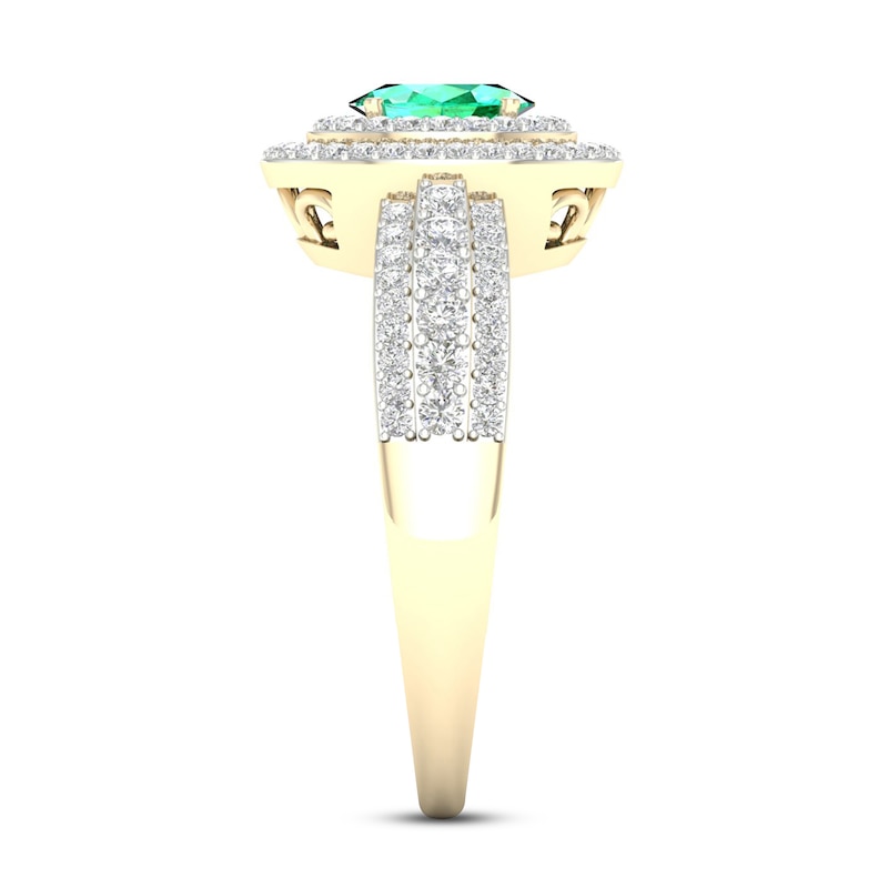 Diamond & Natural Emerald Engagement Ring 3/8 ct tw Round 14K Yellow Gold