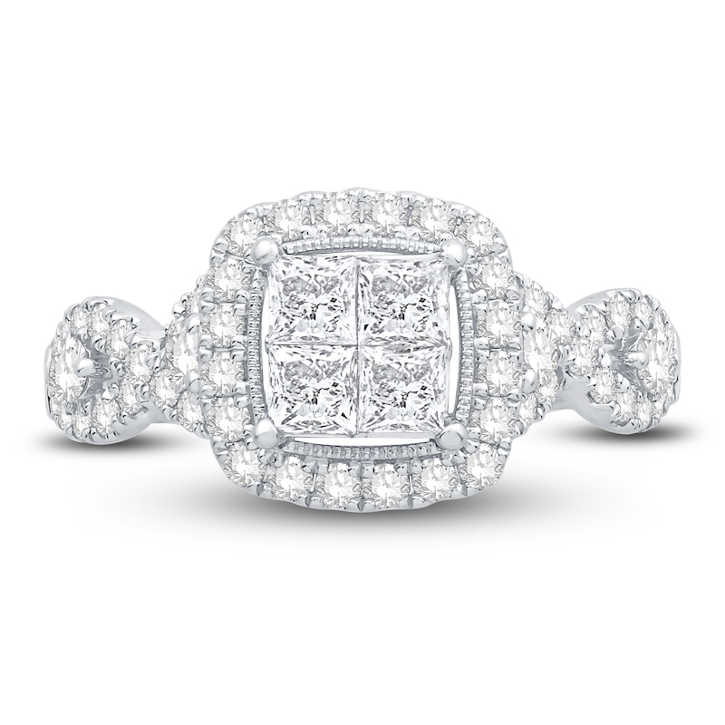 Diamond Engagement Ring 1-1/3 ct tw Round/Princess 14K White Gold