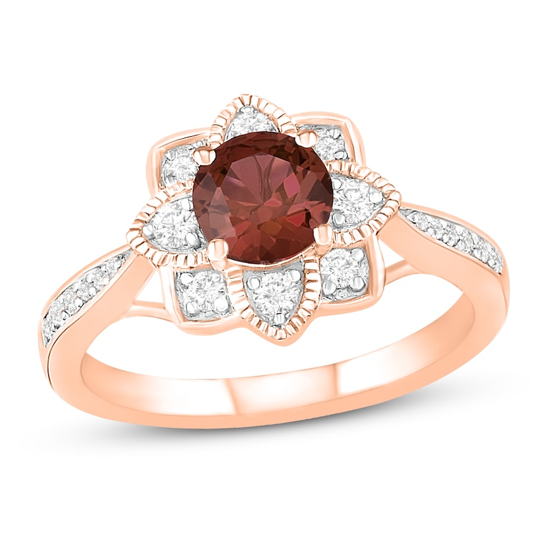 Natural Garnet Engagement Ring 1/4 ct tw Diamonds 14K Rose Gold