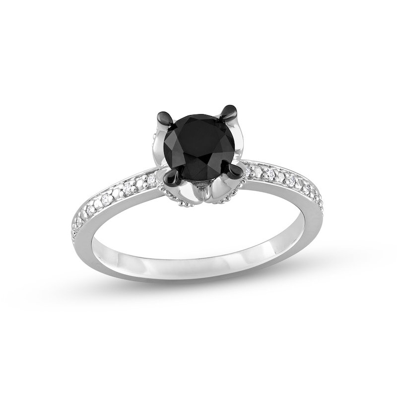 Black Diamond Engagement Ring 1 ct tw Round 14K White Gold