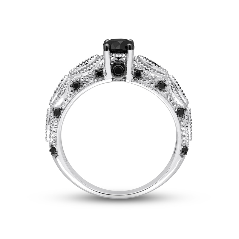 Black Diamond Engagement Ring 3/4 ct tw Round 10K White Gold