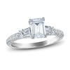 Thumbnail Image 0 of Certified Diamond Engagement Ring 1-1/2 ct tw Emerald/Round /Baguette 14K White Gold