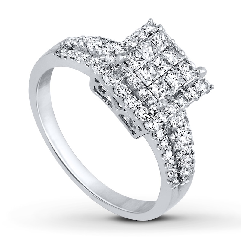 Diamond Ring 1 ct tw Princess & Round 14K White Gold