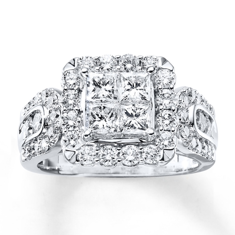 Main Image 1 of Diamond Ring 2 ct tw Princess/Round 14K White Gold