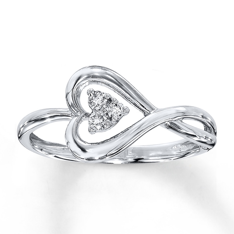 Diamond Heart Promise Ring 1/15 ct tw Round 10K White Gold