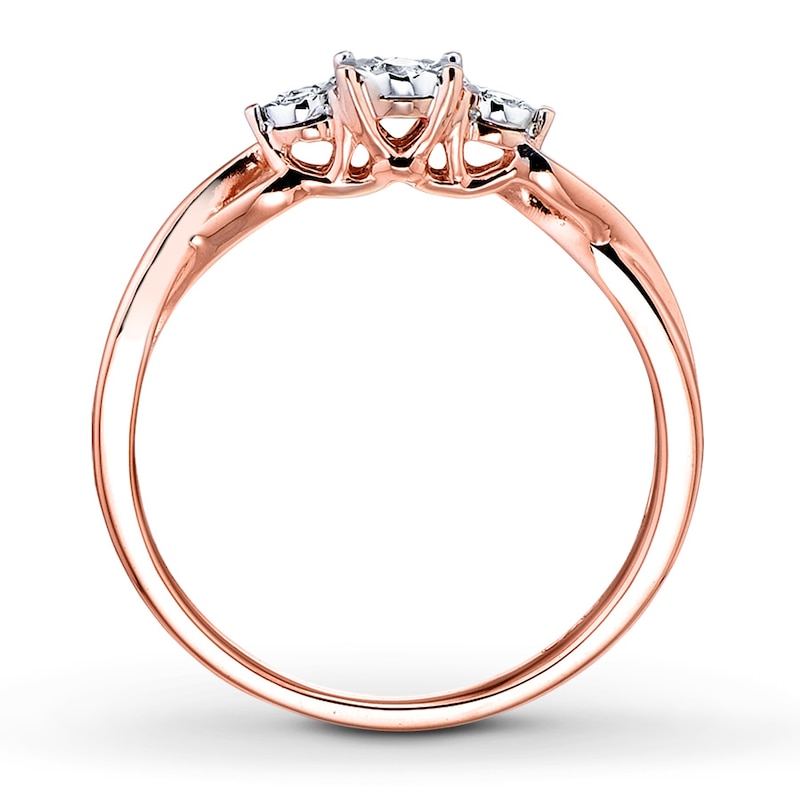 Diamond Round 3-Stone Promise Ring 1/20 ct 10K Rose Gold