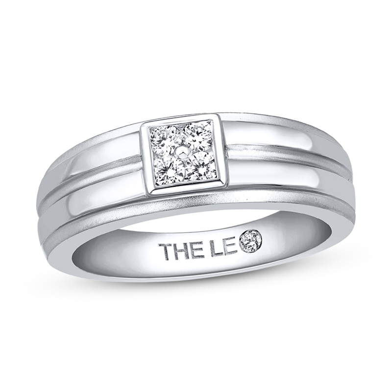 Main Image 1 of Men's Leo Diamond Wedding Band 1/4 ct tw Round 14K White Gold
