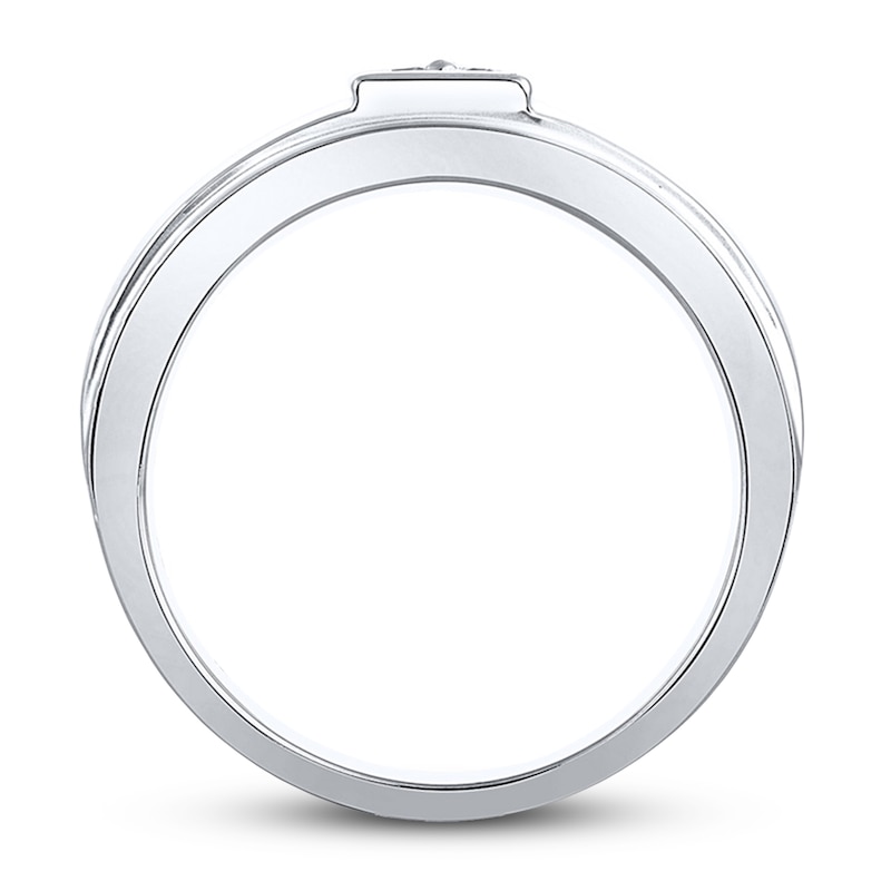 Main Image 2 of Men's Leo Diamond Wedding Band 1/4 ct tw Round 14K White Gold