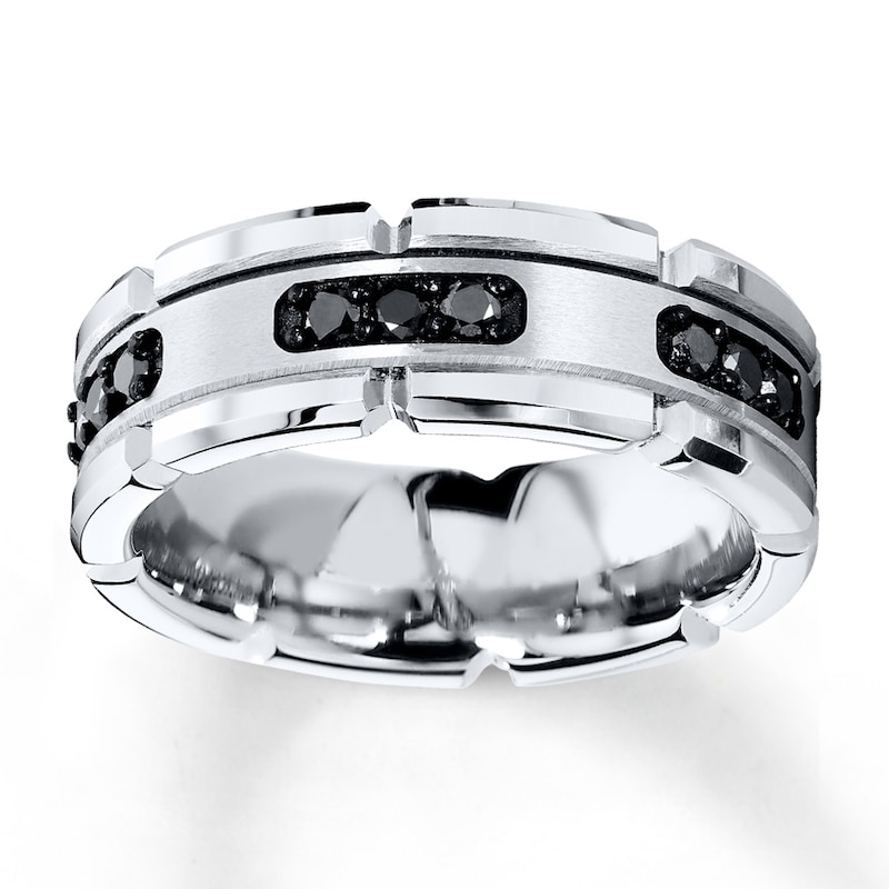 Main Image 1 of 8mm Triton Wedding Band 1/3 ct tw Black Diamonds White Tungsten