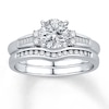 Thumbnail Image 1 of Diamond Enhancer Ring 1/4 ct tw Baguette/Round 14K White Gold