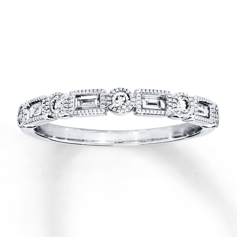 Diamond Ring 1/4 ct tw Round/Baguette 14K White Gold