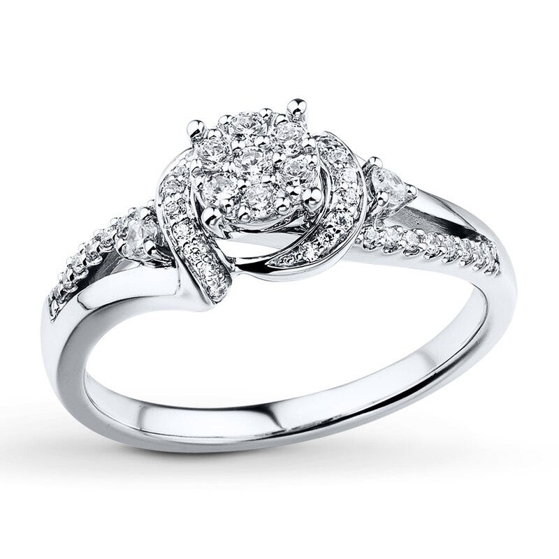 Diamond Promise Ring 1/3 ct tw Round 10K White Gold with 360