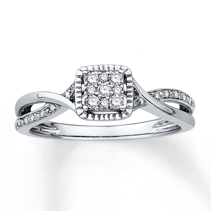 Diamond Promise Ring 1/6 ct tw Round 10K White Gold with 360