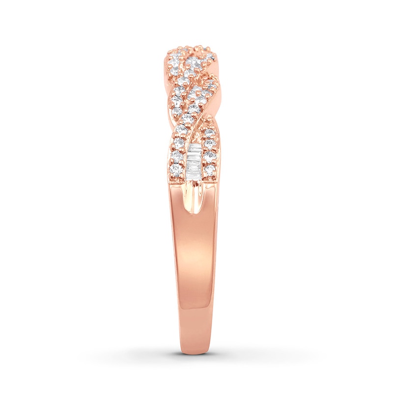 Diamond Stackable Ring 1/5 ct tw Round/Baguette 10K Rose Gold