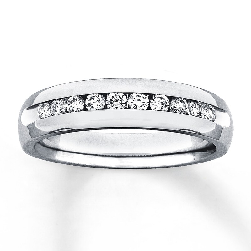 Main Image 1 of Men's 8mm Diamond Band 1/2 ct tw Round-cut 14K White Gold