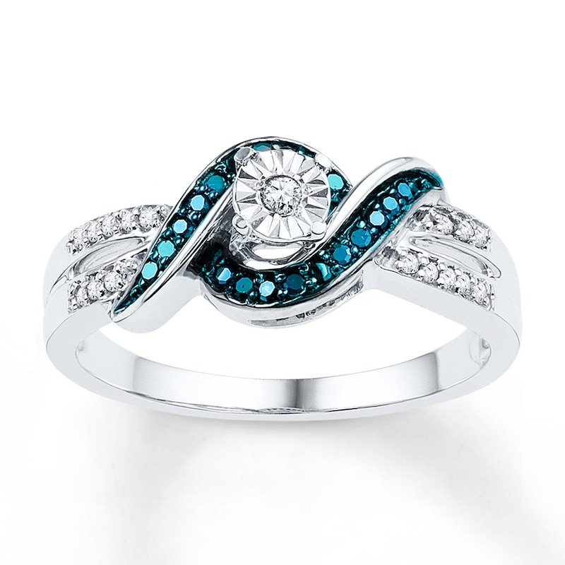 Main Image 1 of Blue Diamond Ring 1/5 ct tw Round Sterling Silver