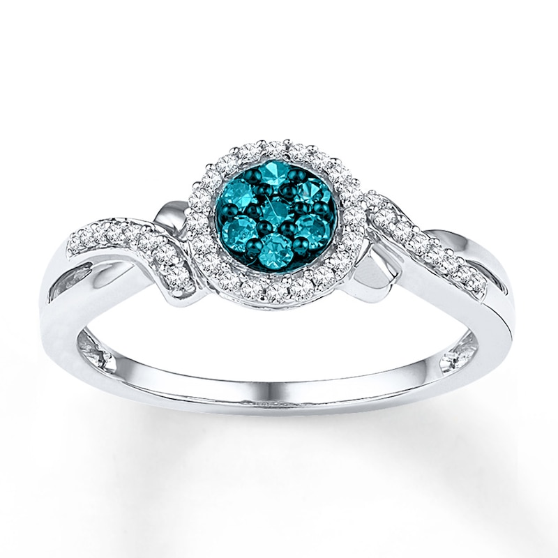 Blue Diamond Ring 1/4 ct tw Round 10K White Gold