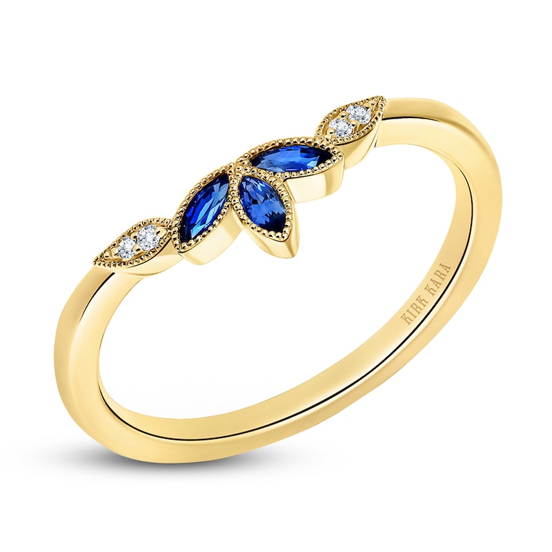 Kirk Kara Natural Blue Sapphire Anniversary Band Diamond Accents 14K Yellow Gold