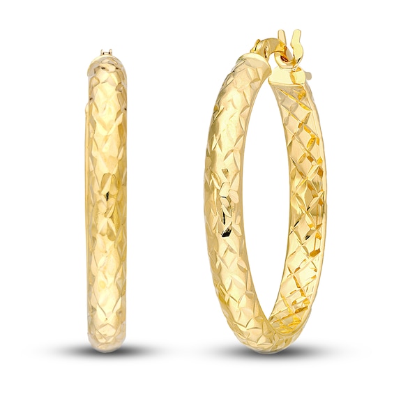 Jared The Galleria Of Jewelry Diamond-Cut In/Out Hoop Earrings 14K Yellow Gold 25mm