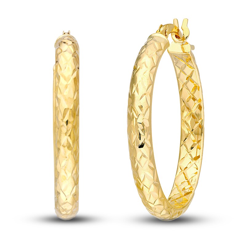 Diamond-Cut In/Out Hoop Earrings 14K Yellow Gold 25mm