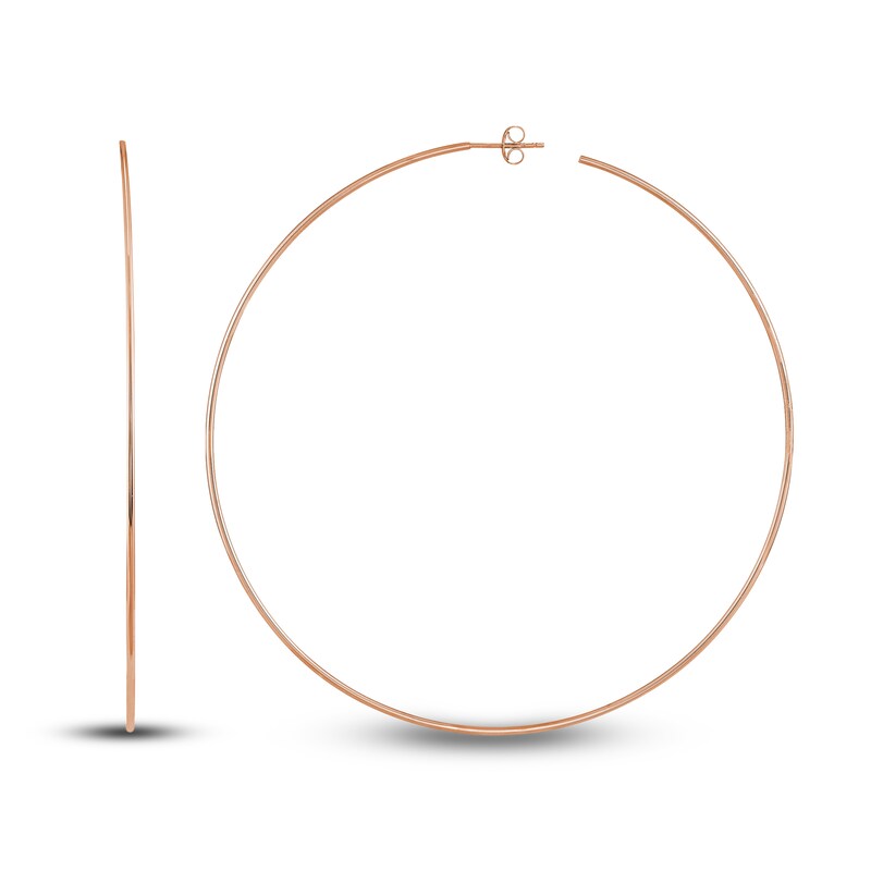 Round Wire Hoop Earrings 14K Rose Gold 90mm