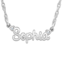 Personalized Name Necklace Diamond Accents White Gold-Plated Sterling Silver 18"