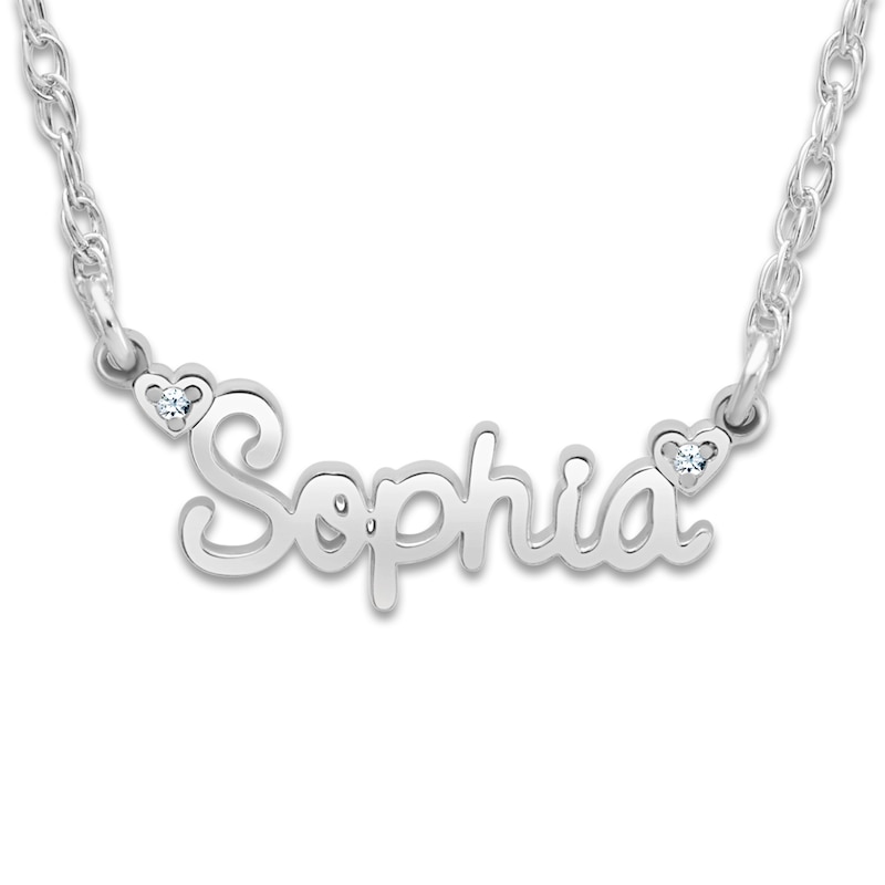 Personalized Name Necklace Diamond Accents White Gold-Plated Sterling Silver 18"