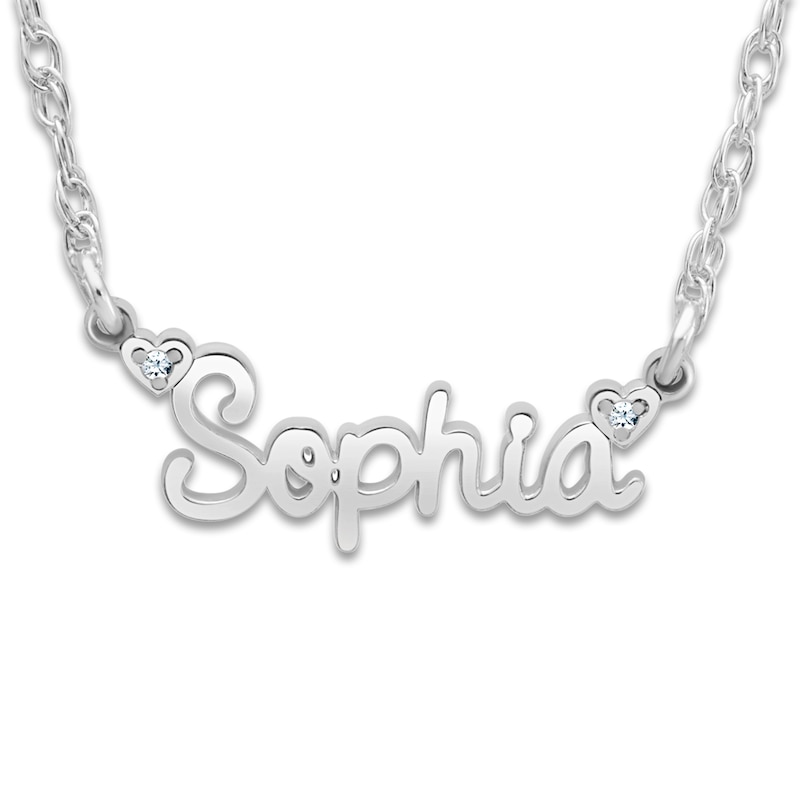 Main Image 1 of Personalized Name Necklace Diamond Accents White Gold-Plated Sterling Silver 18"