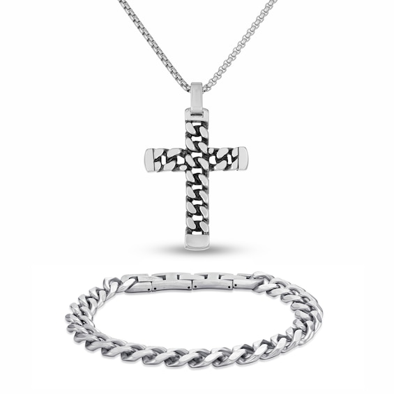 Jared The Galleria Of Jewelry Mens Cross Necklace & Bracelet Set Stainless Steel