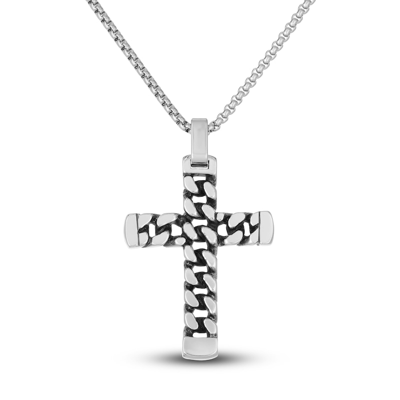 Main Image 2 of Men's Solid Cross Necklace & Bracelet Set Stainless Steel