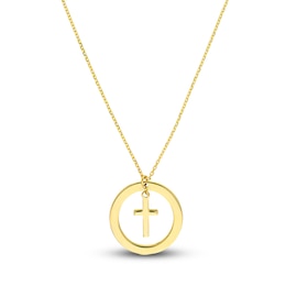 Cutout Circle Cross Necklace 14K Yellow Gold 16"