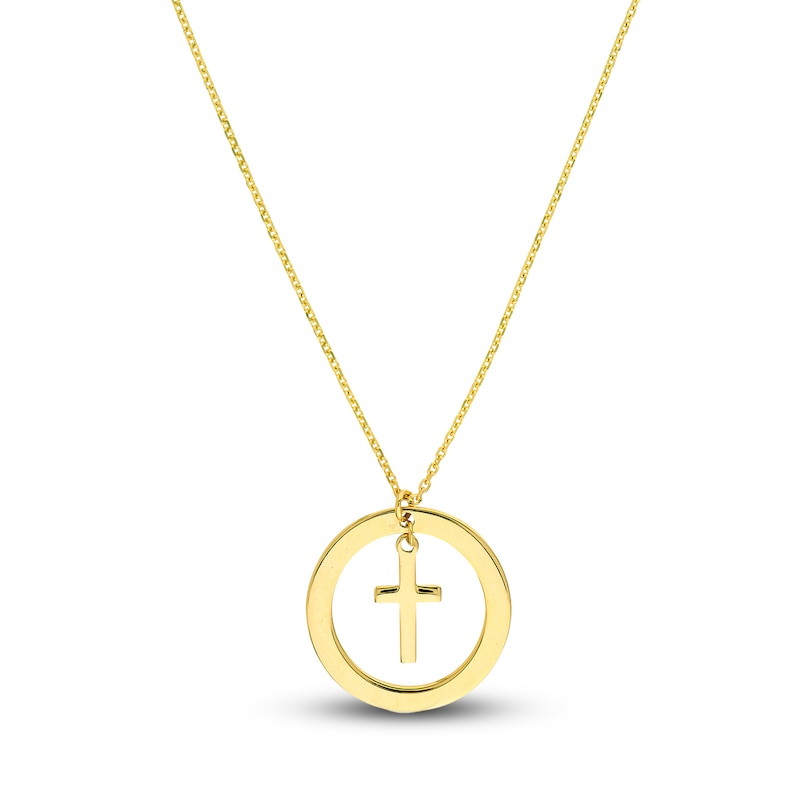 Main Image 1 of Cutout Circle Cross Necklace 14K Yellow Gold 16"