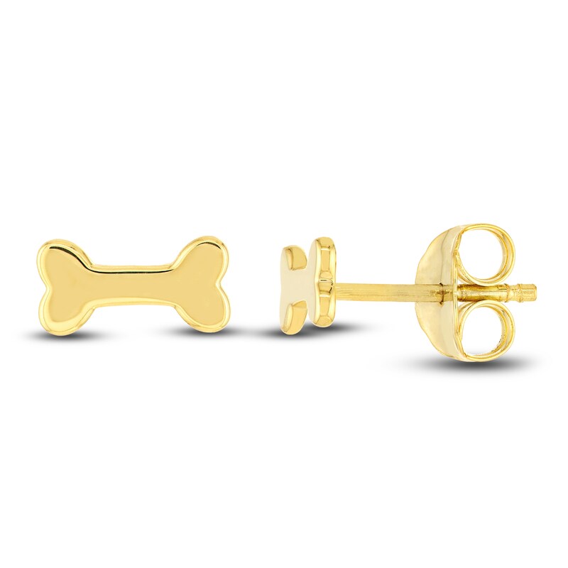 Dog Bone Stud Earrings 14K Yellow Gold