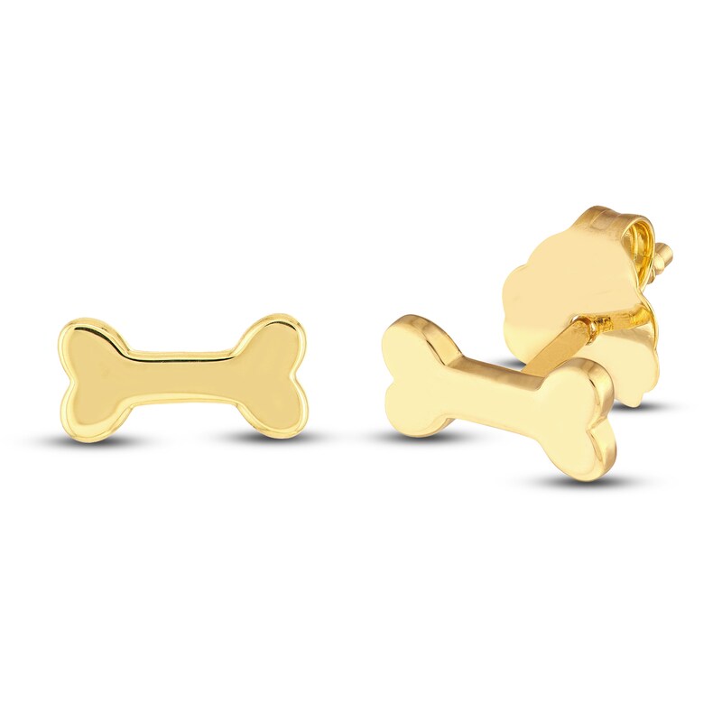 Dog Bone Stud Earrings 14K Yellow Gold