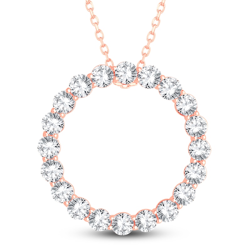 Main Image 1 of Diamond Circle Pendant Necklace 5 ct tw Round 14K Rose Gold 18"