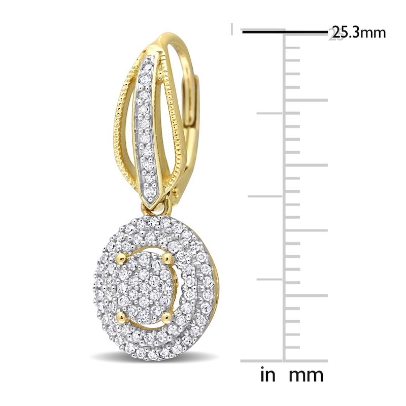 Main Image 2 of Diamond Oval Dangle Earrings 1/2 ct tw Round 10K Yellow Gold