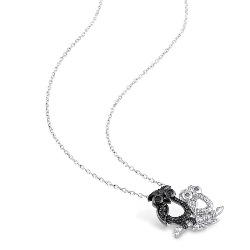 Main Image 2 of Black Diamond Owl Diamond Accents Necklace Sterling Silver 18"