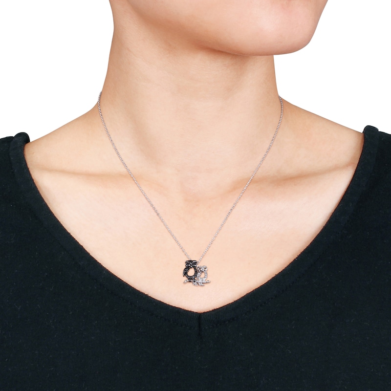 Main Image 4 of Black Diamond Owl Diamond Accents Necklace Sterling Silver 18"