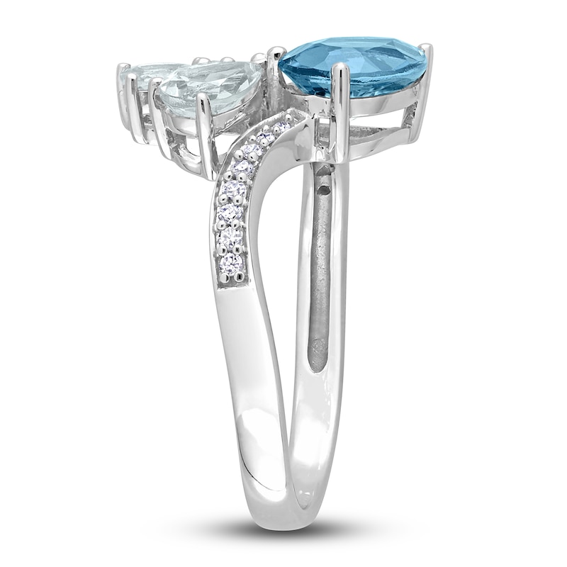 Main Image 2 of Natural Aquamarine & Natural Blue Topaz Ring 1/10 ct tw Diamonds 14K White Gold