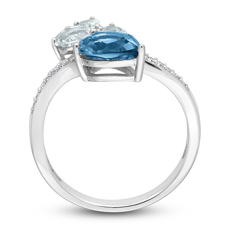 Main Image 3 of Natural Aquamarine & Natural Blue Topaz Ring 1/10 ct tw Diamonds 14K White Gold